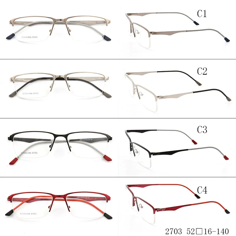 Mens Square Eyebrow Metal Optical  Frame with Demo Lenses Stainless Steel eyeglasses 2703