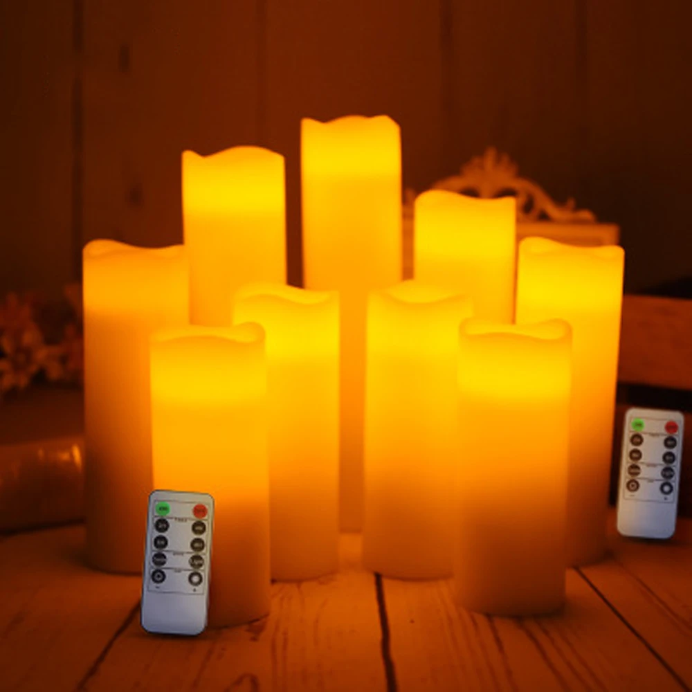 5.3cm Diameter 9 pcs/set 2*AA Batteries Warm White Electric Real wax Wave Top LED candle
