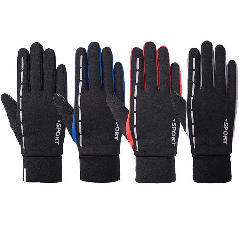 
Reflective Touchscreen Waterproof Silicone Gel Palm Fleece Lining Winter Thermal Cycling Running Gloves 