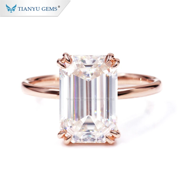 Tianyu gems customize service 6ct DEF VVS emerald cut moissanite10k 14k 18k rose gold ring