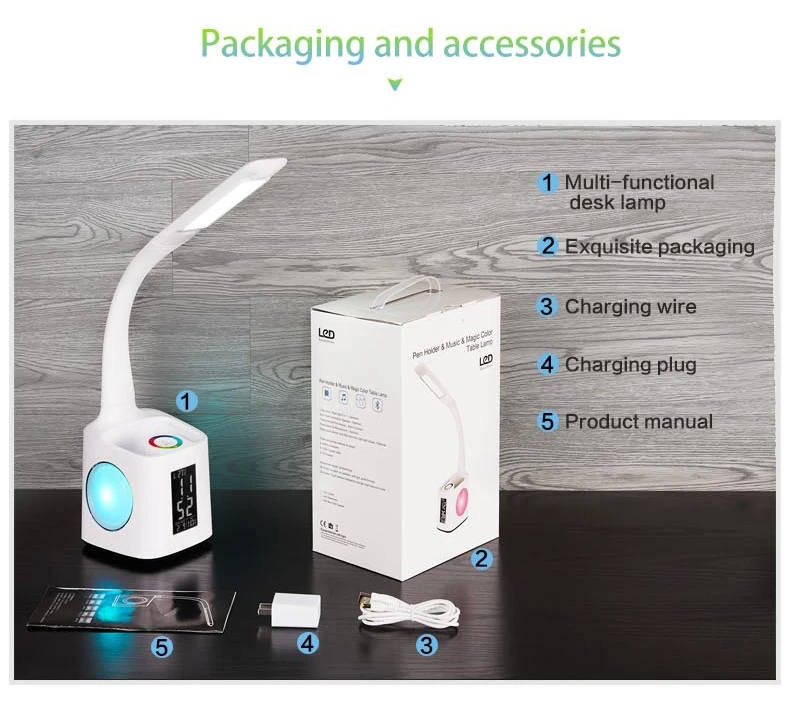 Amazon hot sales usb charging touch control flexible kids study desk table lamp with pen holder