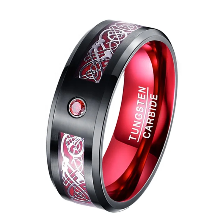 High quality factory wholesale men tungsten carbide rings with dragon piece inlay