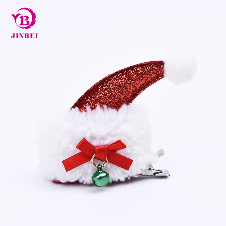 Wholesale Mini Hat Hair Clip with Bow Bell Glitter Christmas Hair Clip