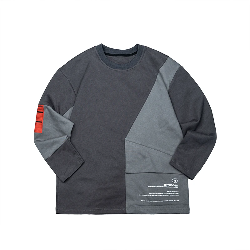 Killwinner spring and autumn round neck tshirts street tide casual grey stitching cotton long sleeve t shirt for man