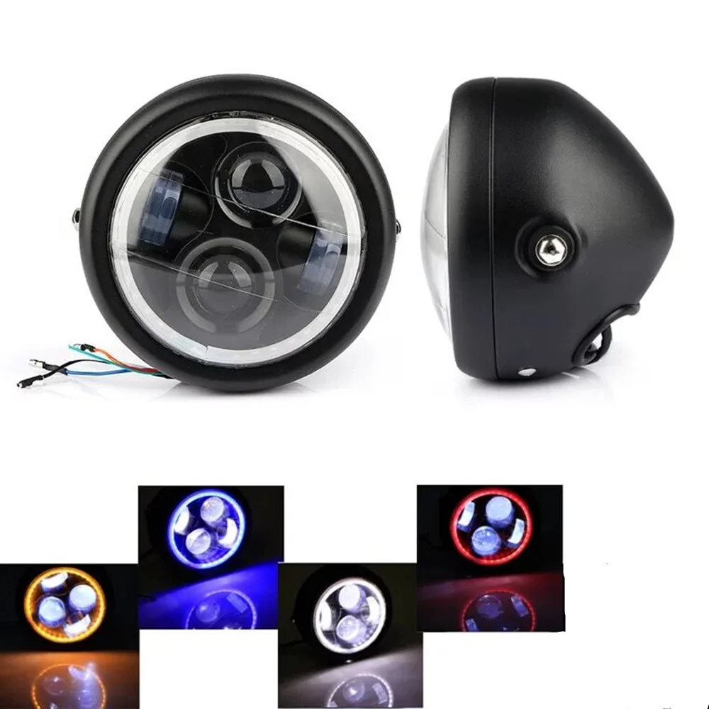 Светодиодная мотоциклетная фара 6,5 дюйма, 12 В, с ангельским глазом, подходит для Sportster Cafe Racer Bobber Iron 883 Dyna