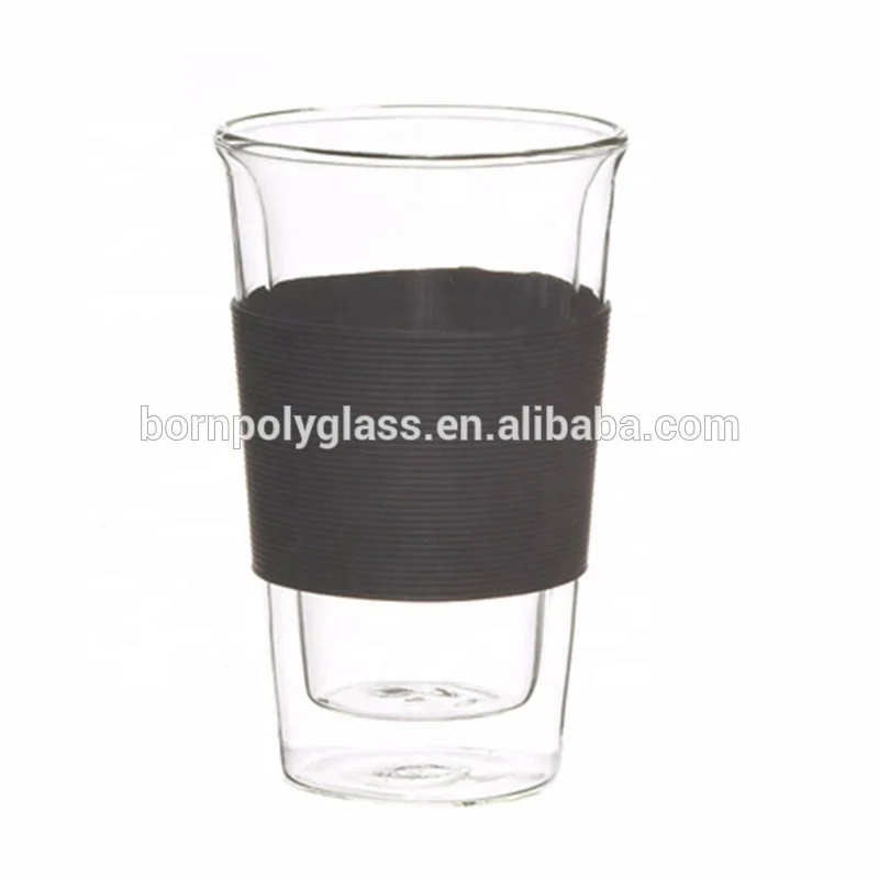 Household with silicone sleeve lid high clear pyrex glass travel coffee mug