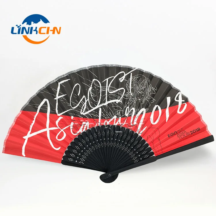 Custom printed large abanico folding hand fan with bamboo handle