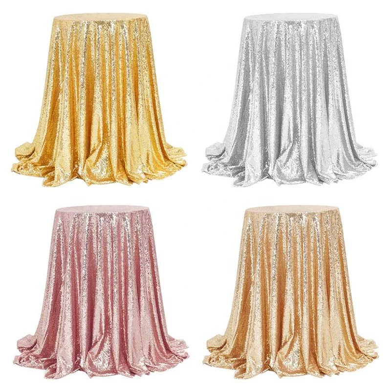 60/80/120cm Sparkly Material Cloth Rose Gold Sequin Glitter Round Tablecloth Wedding Party Decor