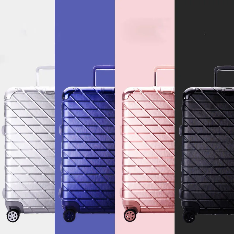 4 wheel aluminium striped luggage soft side metal frame luggage with hidden compartment carry on business suitcase