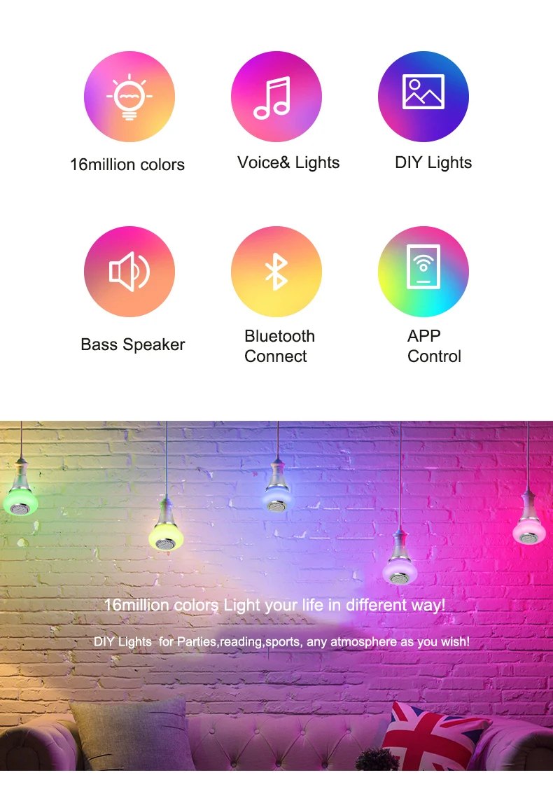 Умная лампа RGB с динамиком синими зубьями 8 Вт лучшая музыкальная Светодиодная