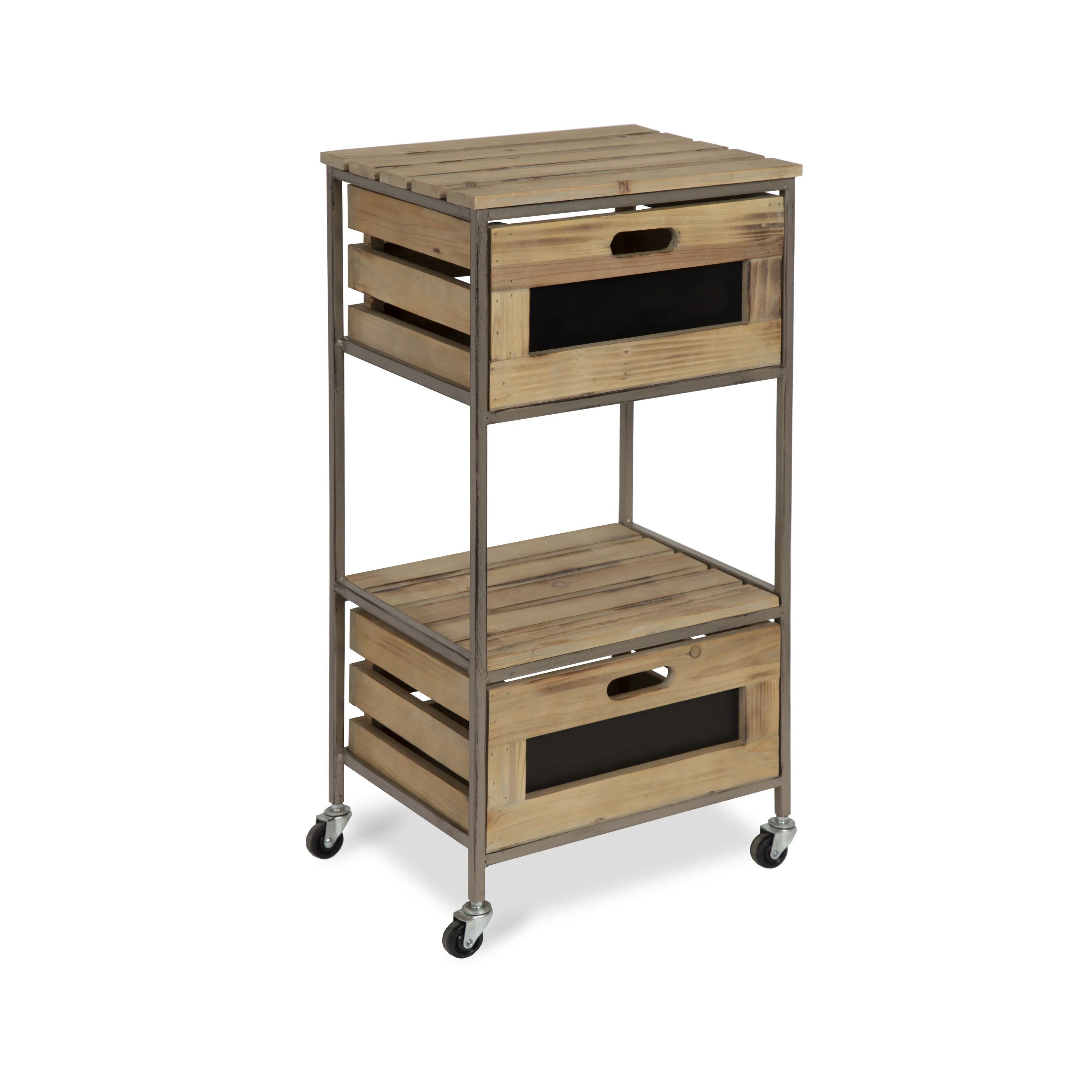 
Rustic 2 Tiers wooden organizer crate cabinet with wheels and chalkboard 