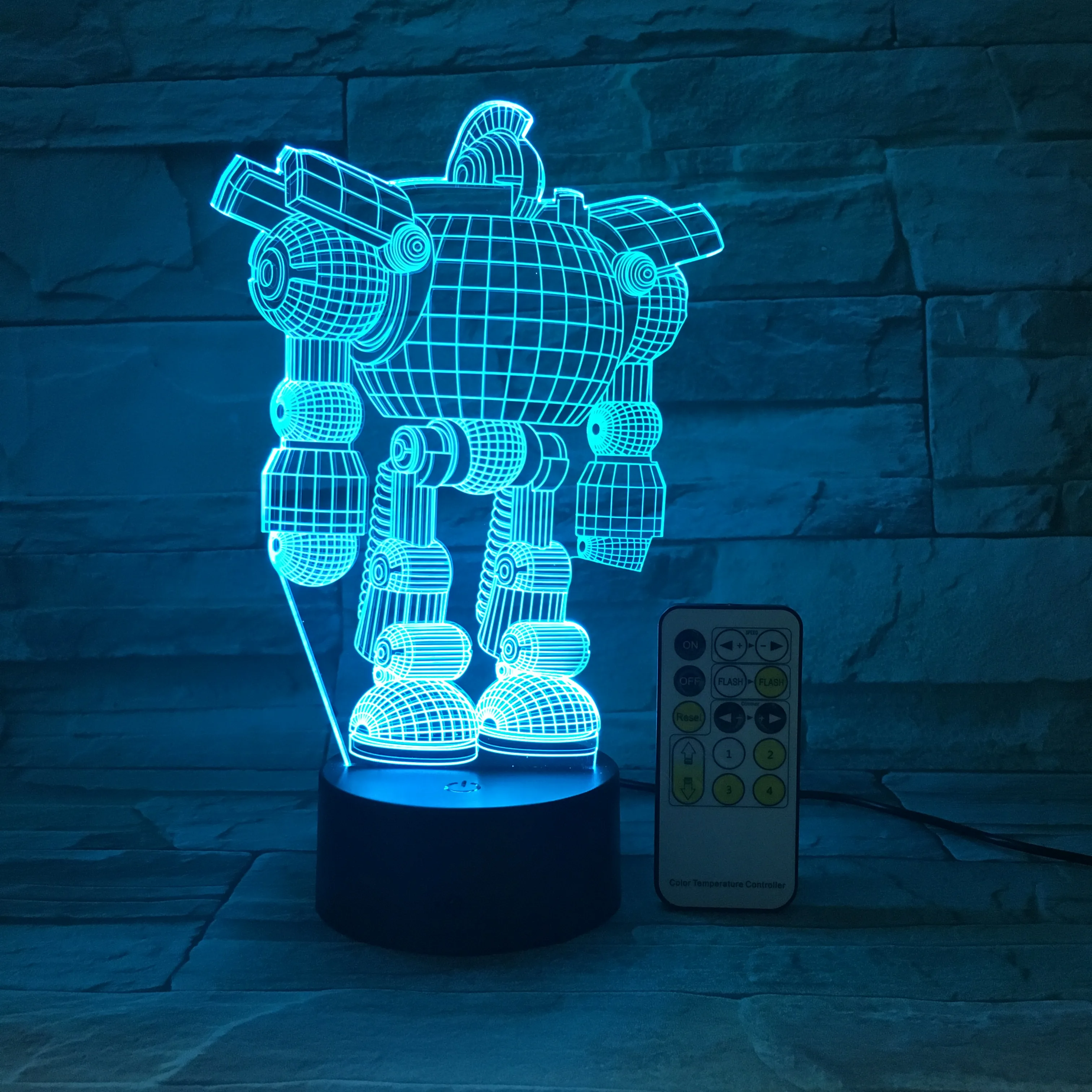 
Promotional Gifts Remote Control Robot Shape 3D LED Optical Visual Illusion Lamp Acrylic Night Light For Shop 