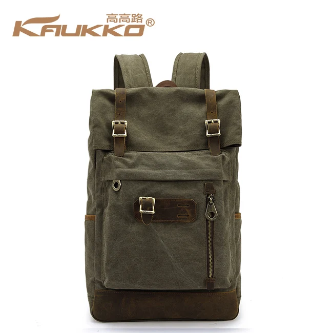 Trendy Vintage Canvas Bookbag Backpacks Canvas and Leather Camping Rucksack Satchel