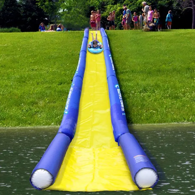Huge Sport Tur Chute Water Slide Lake Package Challenge Crazy Inflatable city slide Water Slip Slide on hill