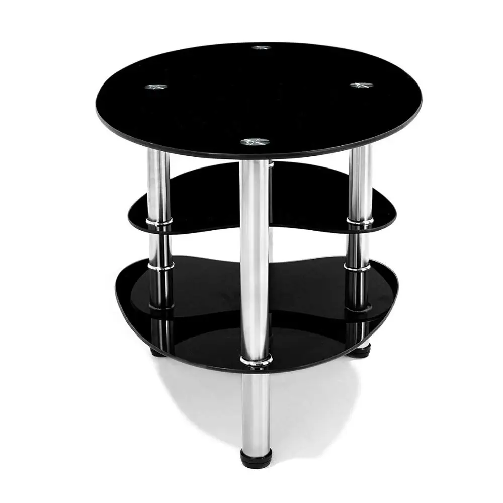 Modern Design Furniture Oval Tempered Glass Top Metal Coffee Table