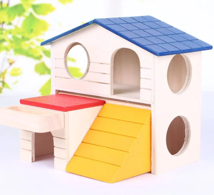 
C&C Pet Small Animal Hideout Hamster House Deluxe Two Layers Wooden Hut Play Toys Chews 