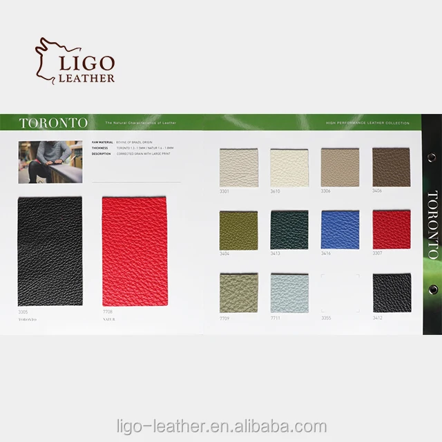 Genuine corrected grain leather with pigment, 1.3~1.5mm, medium grain embossed