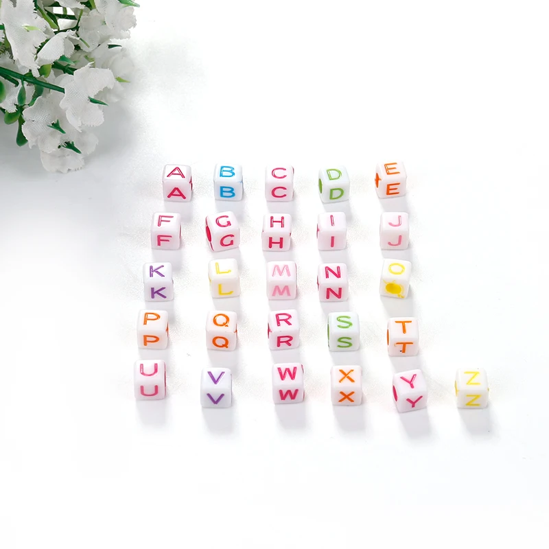
Square European Acrylic Carved Single Letters Alphabets Beads 10mm 