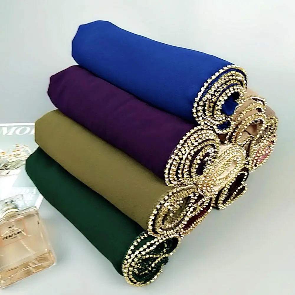 High quality women hijab scarf with stone Muslim soft shawls promotional fashion solid color stretchy scarfs chiffon hijab