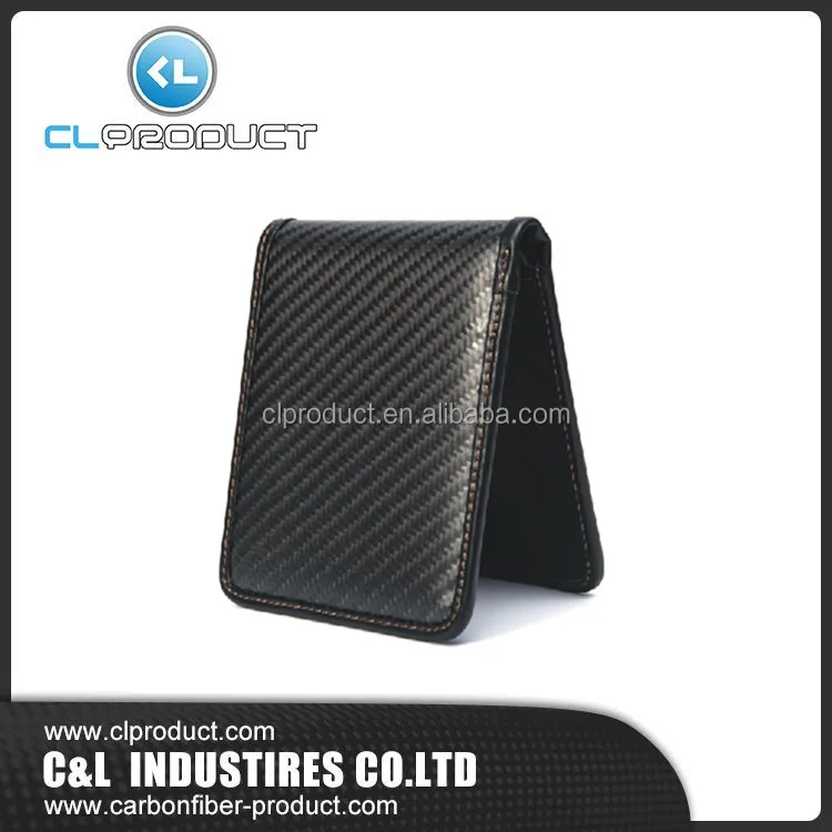 RFID Блокировка углеродного волокна кожа Мужские Двойные кошельки