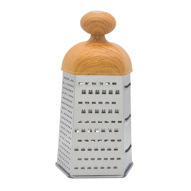 BPA Free Multifunction Stainless Steel Chocolate Slicer Coconut Cheese Grater with Wooden Transfer Coating Plastic Handle