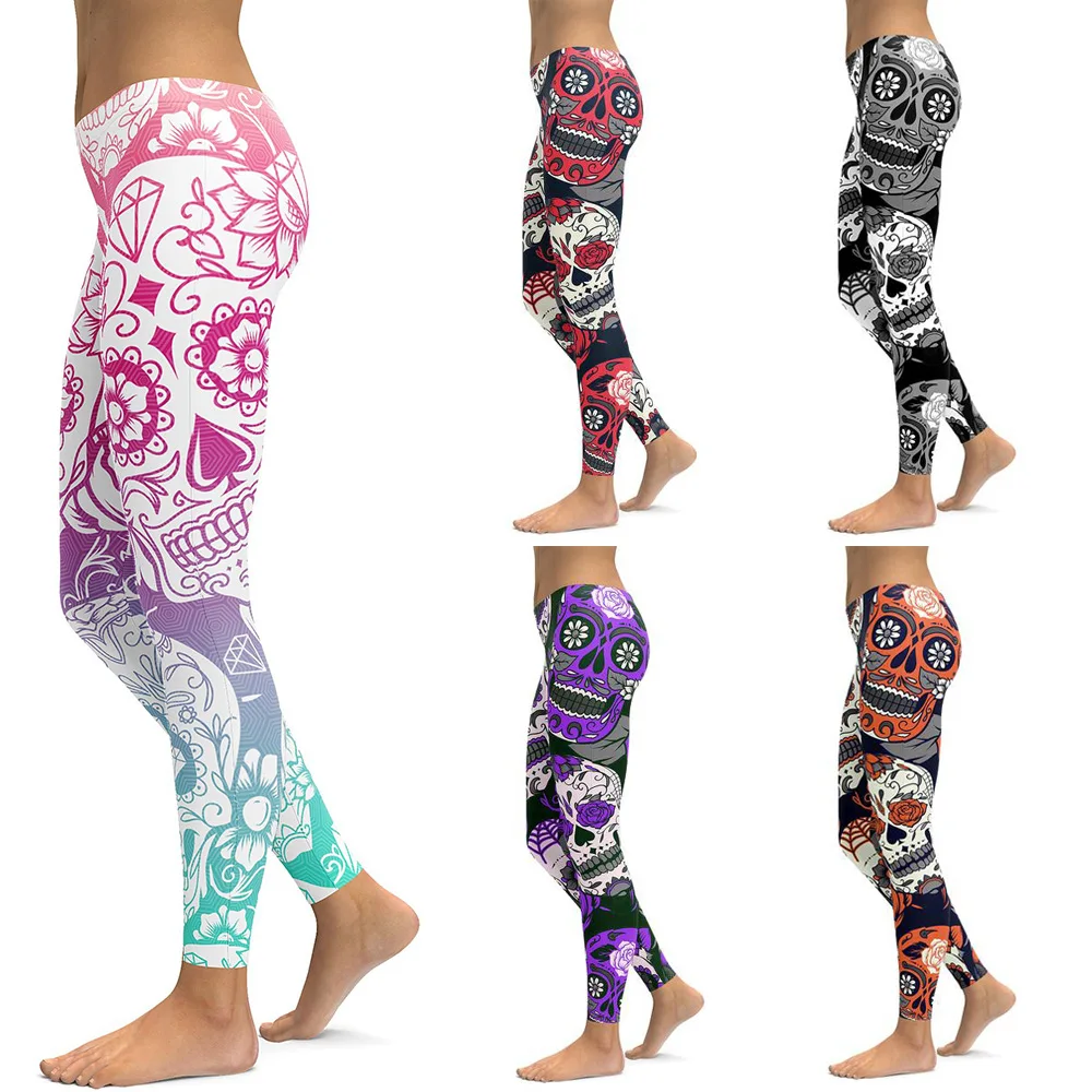 Wholesale 92 polyester 8 spandex buttery super soft skull printing milk silk 3d leggings for women
