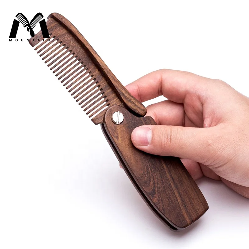 Professional Wholesale Custom Logo Durable Foldable Wood Beard Straightening Brush