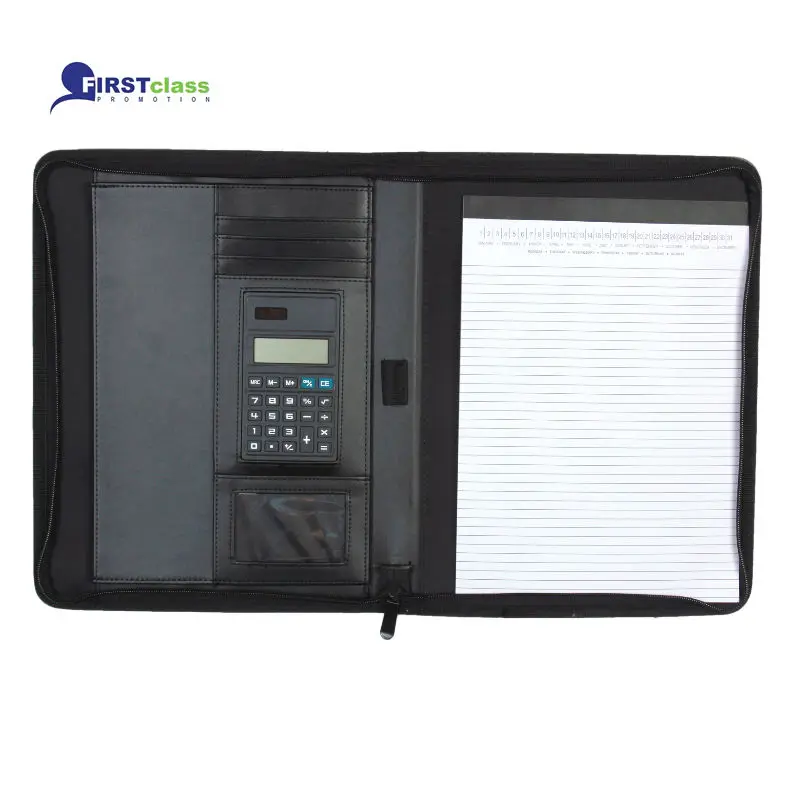 A4 pu leather portfolio folder with calculator