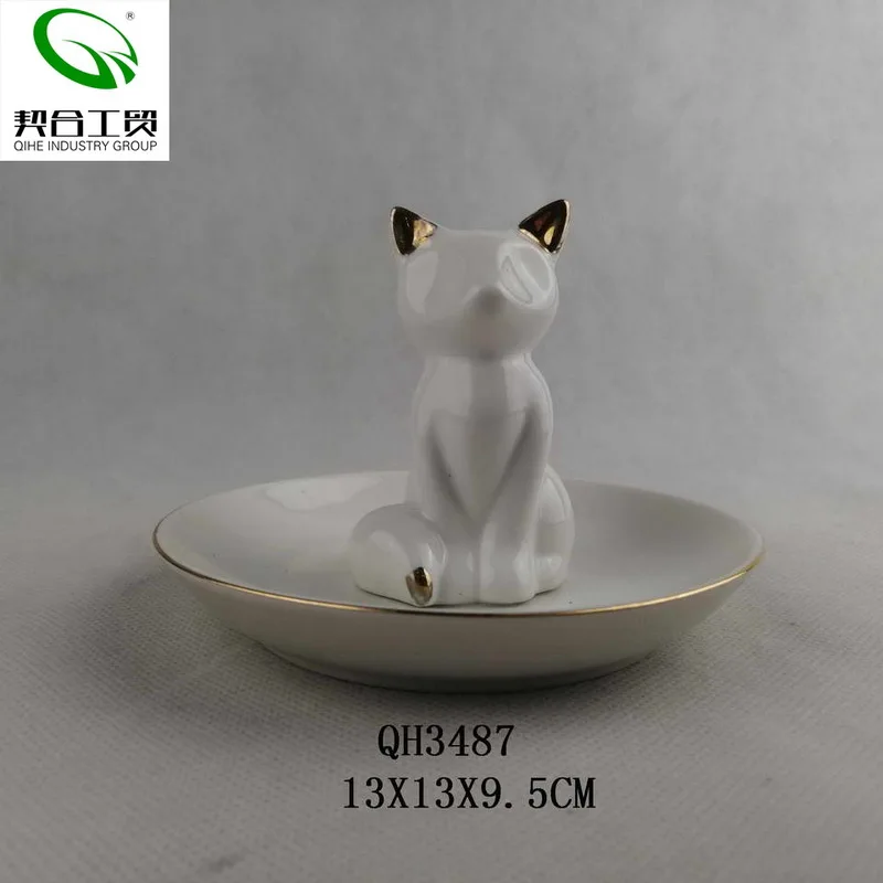 
Wedding decoration gold cactus trinket tray porcelain ceramic cat shape dish ring jewelry holder ceramic trinket tray 