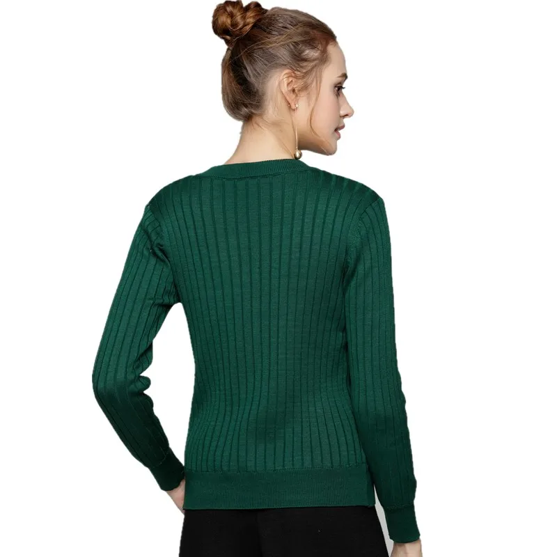 
Crew Neck Warm Green Knitwear Sweater, Soft Lining Thick Women Winter Sweater 