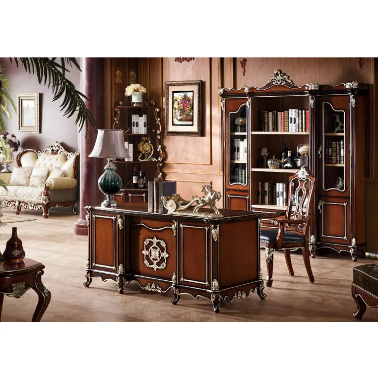 Royal court solid wood study room furniture with desk and bookcase,charming study room furniture