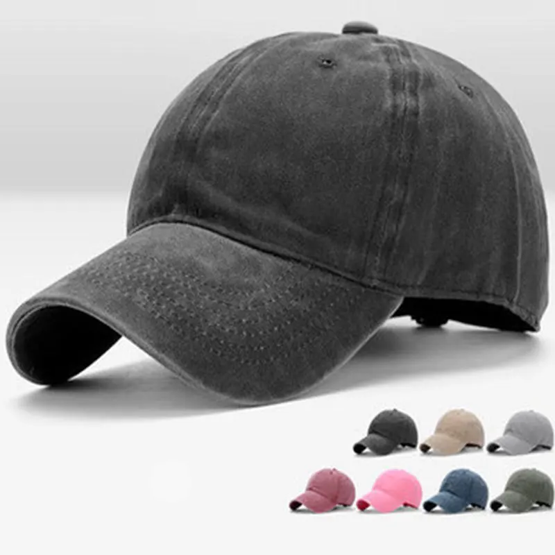 Unisex Vintage cotton washed distressed baseball cap twill plain adjustable dad hat