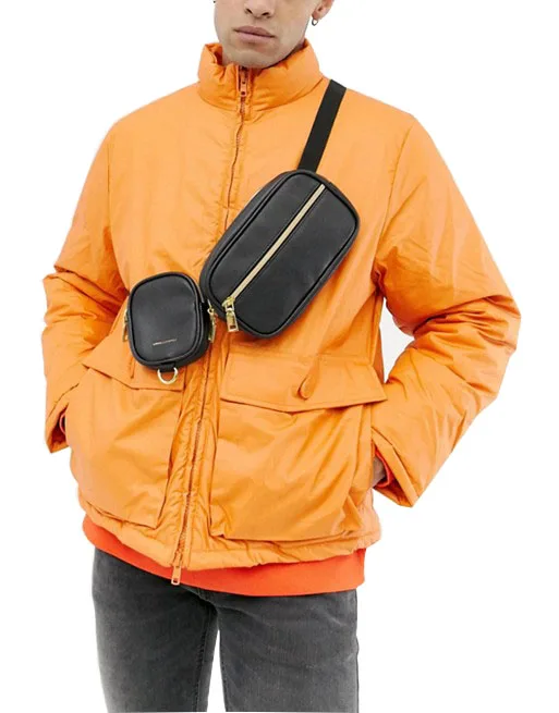 Hot Selling Custom PU Leather Men Fanny Pack Chest Bag With Two Pockets