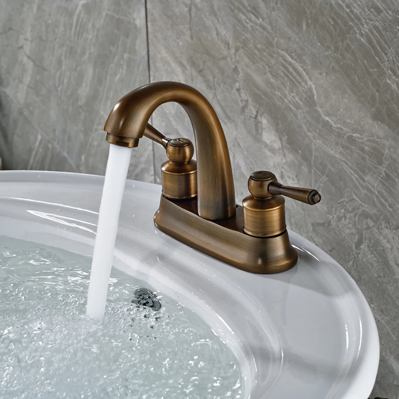 
Modern Retro Style Bathroom Basin Faucet Widespread Dual Holes Mixer Taps Antique Brass Finished 