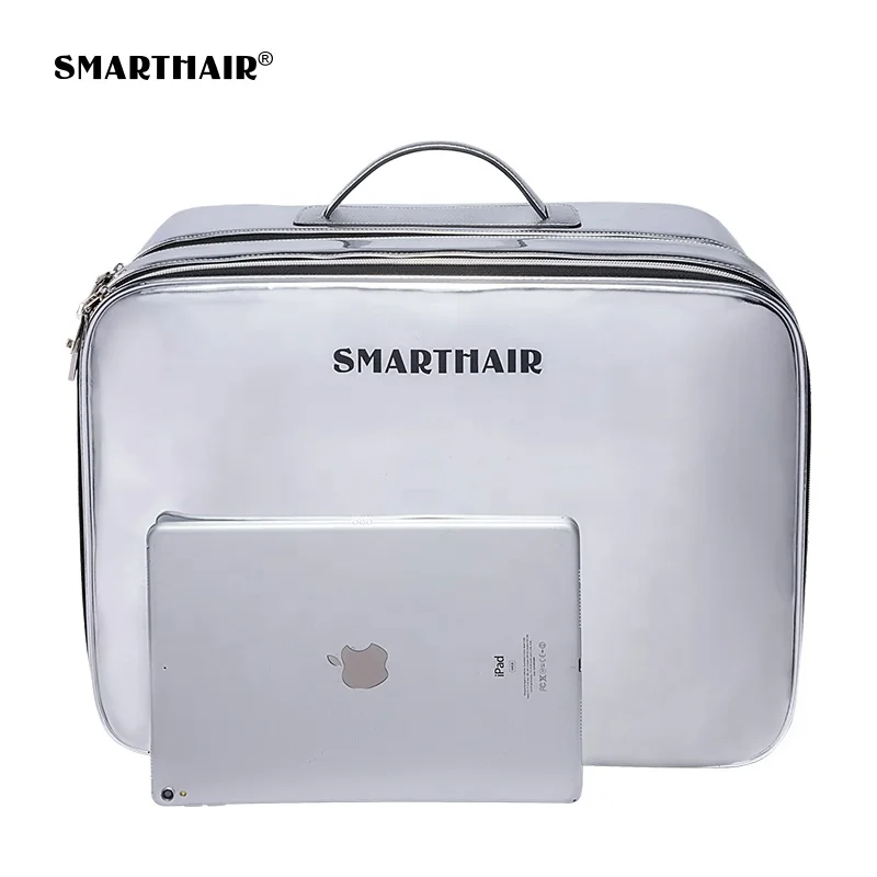 
Organizer Silver Glitter Travel Luggage With Customized Logo Cosmetic 2 Layer Premium Hanging Square Makeup Bag Private Label 