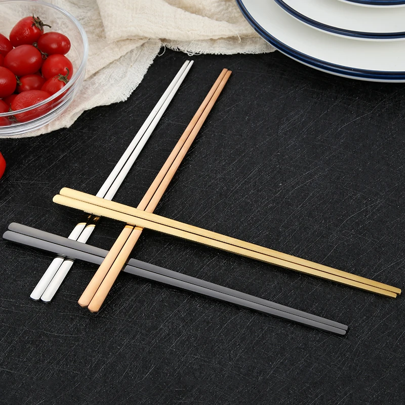 Stainless steel square hotel restaurant metal custom chopsticks japanese Chinese black chopsticks