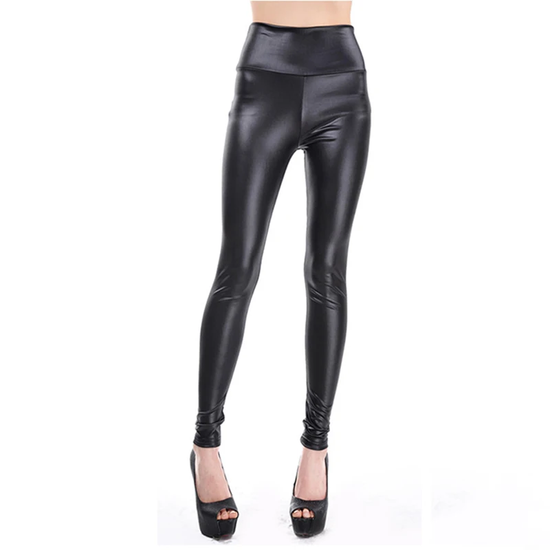 Женские модные черные эластичные леггинсы из искусственной кожи свободного размера (62078081037)