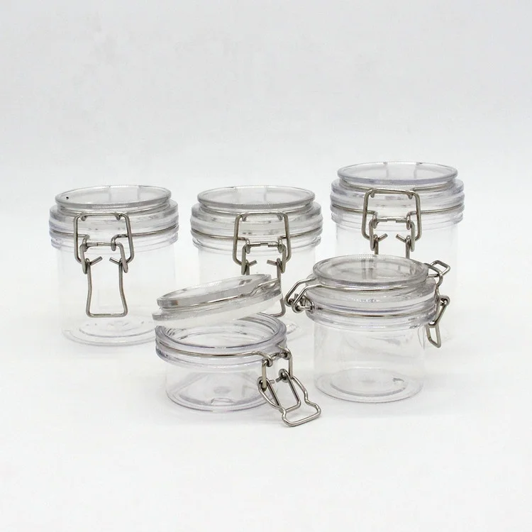 cosmetic plastic clip top airtight 40ml 60ml 80ml 120ml pet kilner jar with gasket spoon