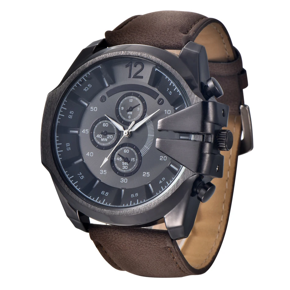 new style China quartz watches men wrist luxury wholesale leather brown black gold chronograph sport wrist watch men
