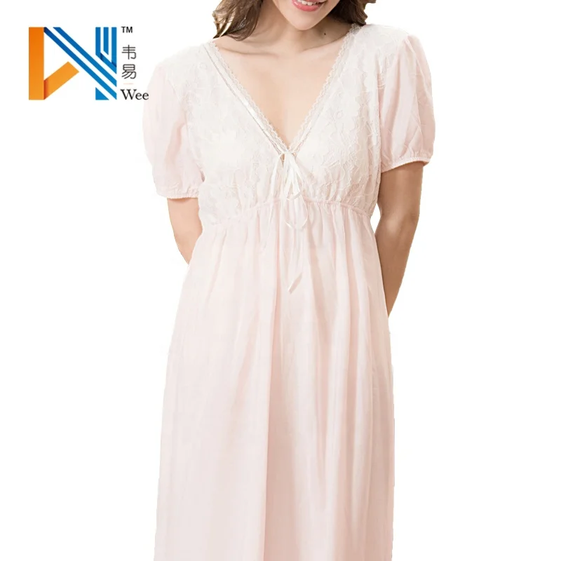 Женщины домашняя одежда для отдыха сексуальные кружева Глубокий V шеи белый хлопок ночная рубашка