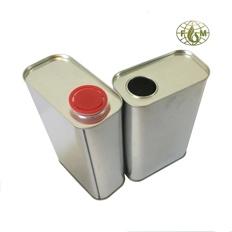1 liter square metal tin can bottle container with plastic cap for engine oil
