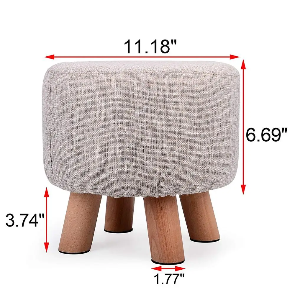 Custom logo wood round child foot stool with four wooden legs