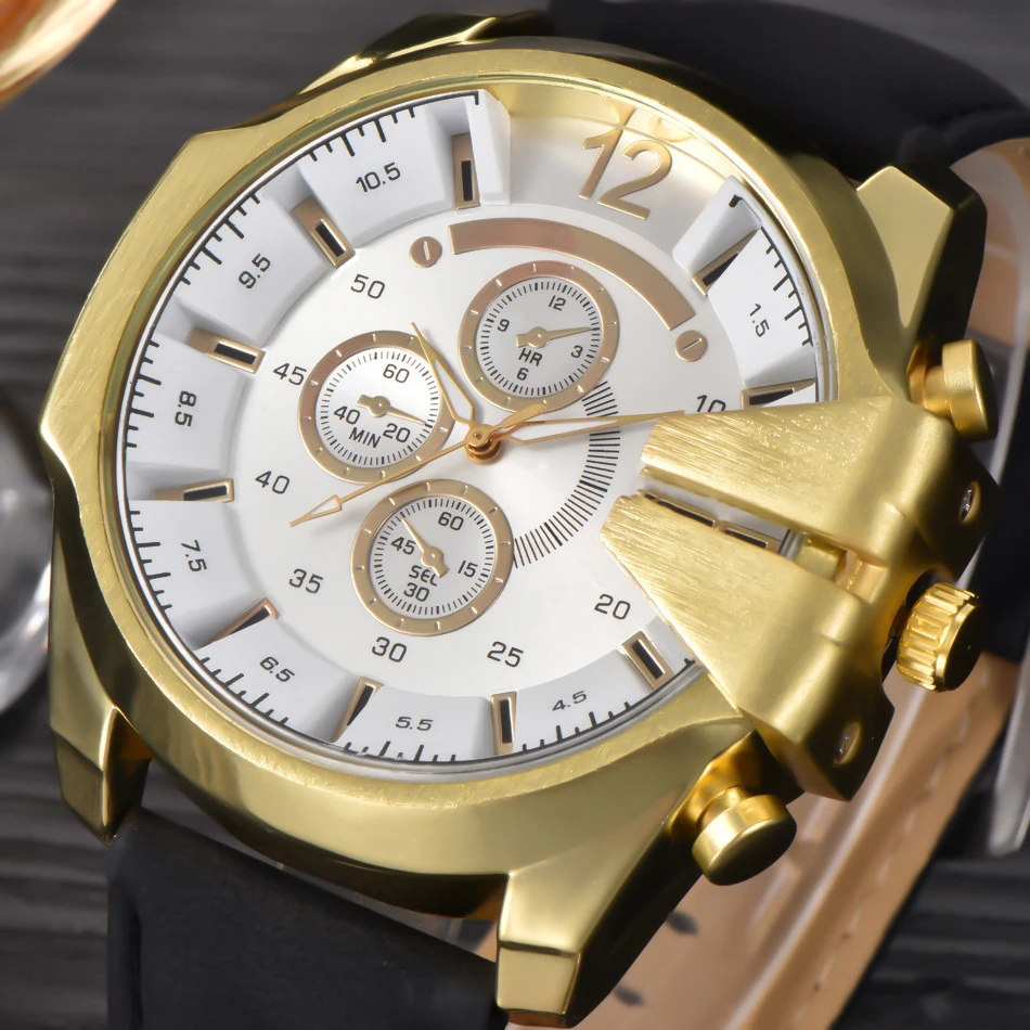 new style China quartz watches men wrist luxury wholesale leather brown black gold chronograph sport wrist watch men