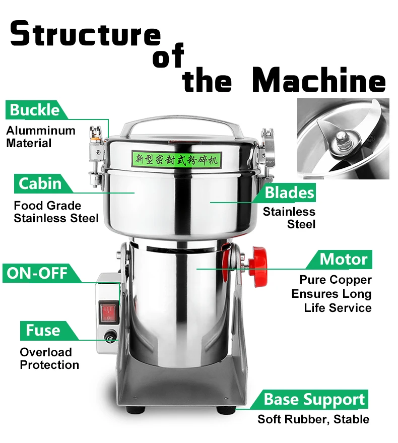 Hanboo 1000g Portable Pulverizer for wheat corn maize Molino de grano Swing-Type