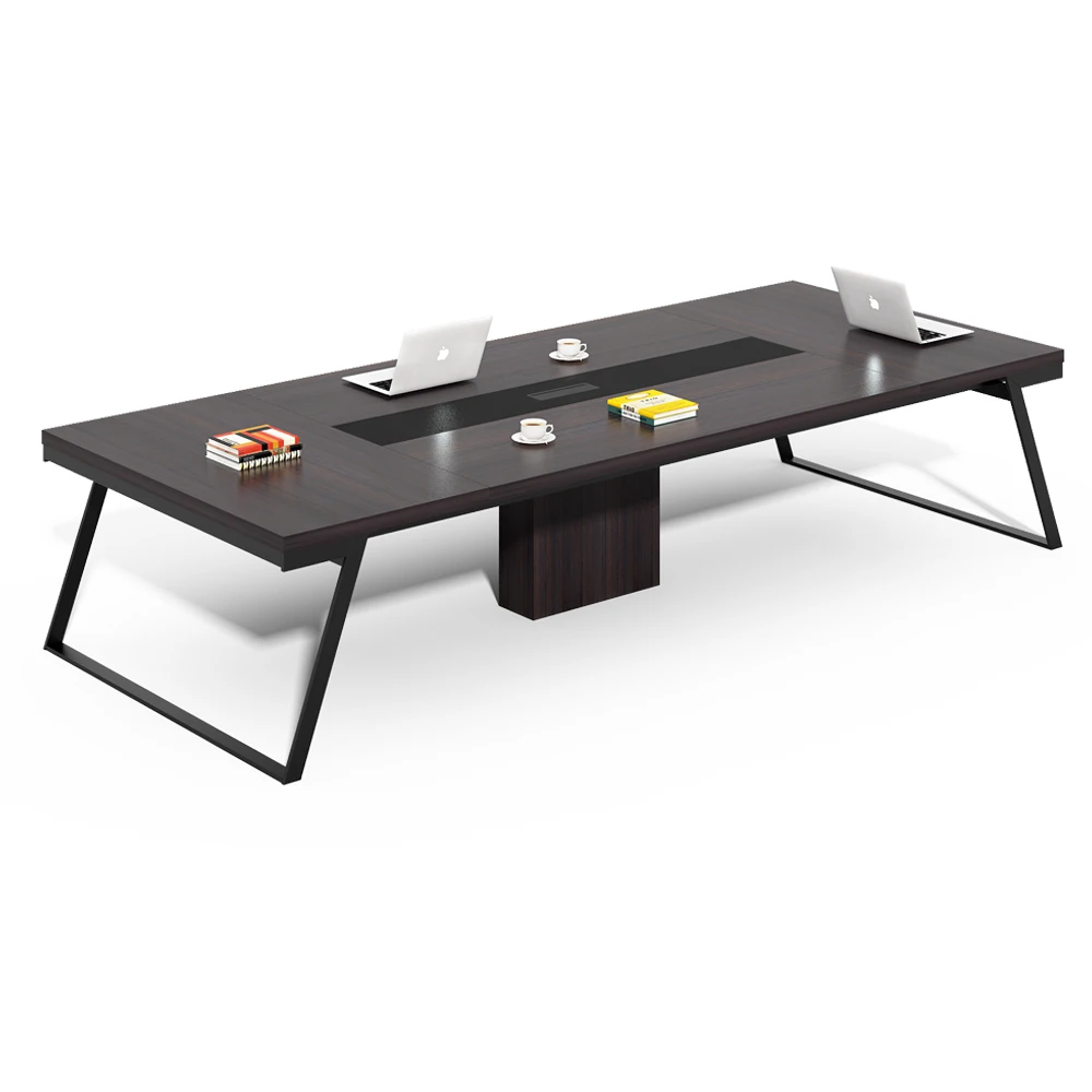 China Factory High End Wooden Furniture Modern Meeting Room Office Conference Table with Metal Frame