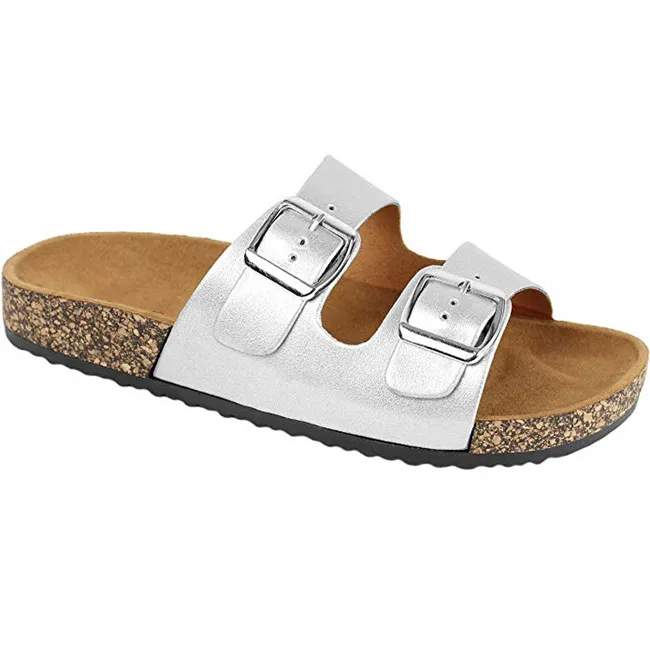 Wholesale Customized New Fashion Design Cheap PU Casual Shoes Flat Buckle Strap Cork Murah Thick Sole Sandals Shoes