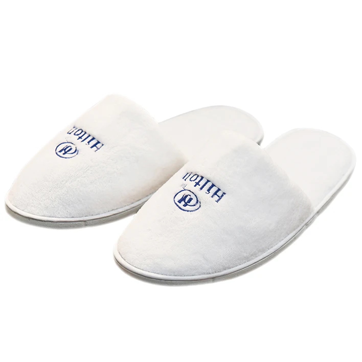 Wholesale Custom Logo White Coral Fleece Eva Sole Hotel Disposable Slippers