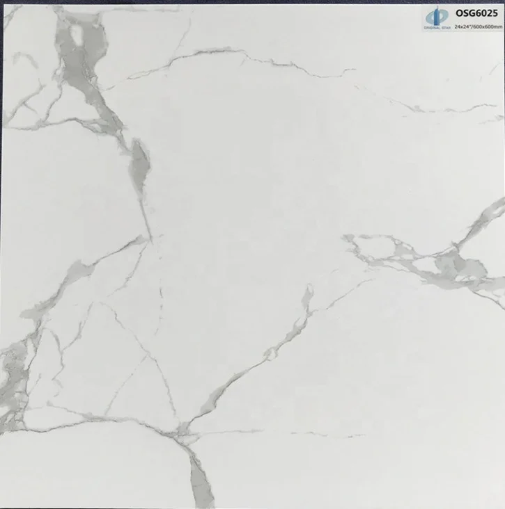 Home Designs White Polished Glazed Marble Look Slab Wall Tiles And Floor Tiles 600X600Mm