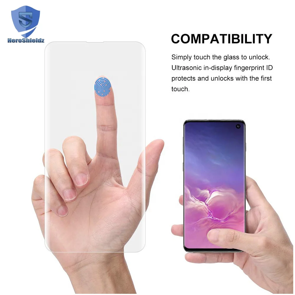 For Samsung S10/S10 Plus UV Nano Liquid Full Glue Glass Screen Protector S10/S10+ Fingerprint to Unlock UV Glass
