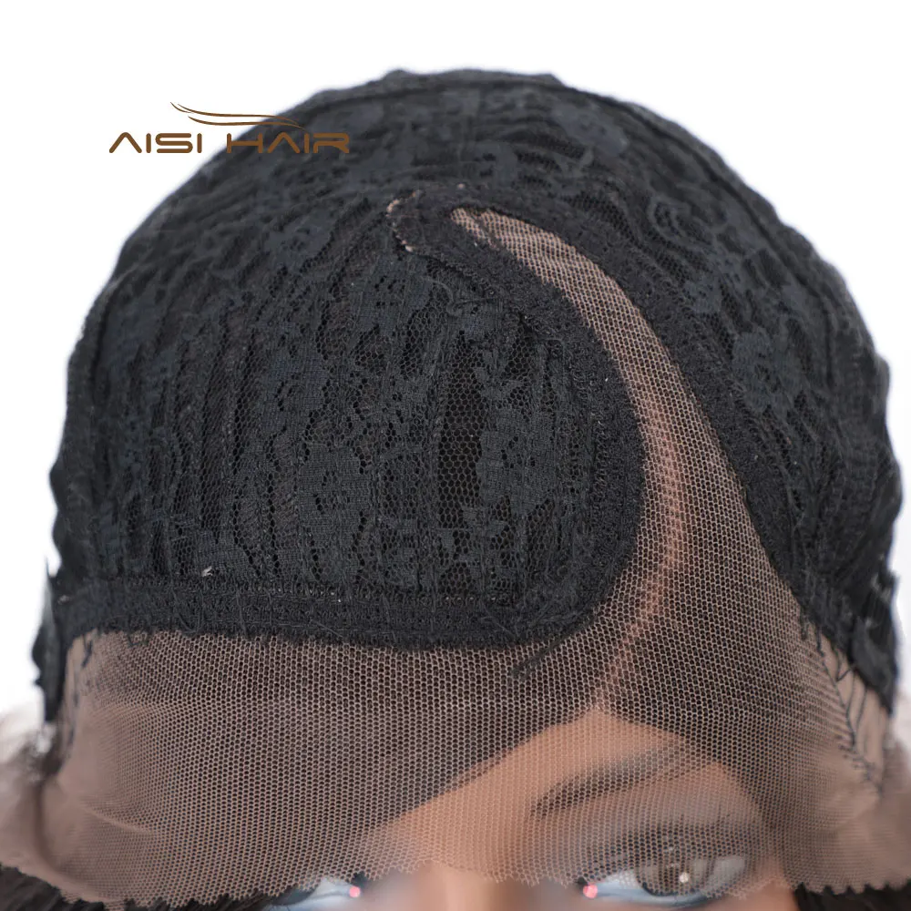 Aisi Hair Deep Wave Natural Black Synthetic Wigs Long Wavy Wigs Heat Resistant Synthetic Fiber Lace Front Wigs